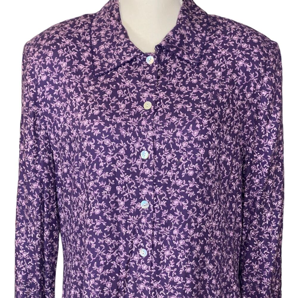Vintage Talbots Purple Floral Button Up Dress Size 16